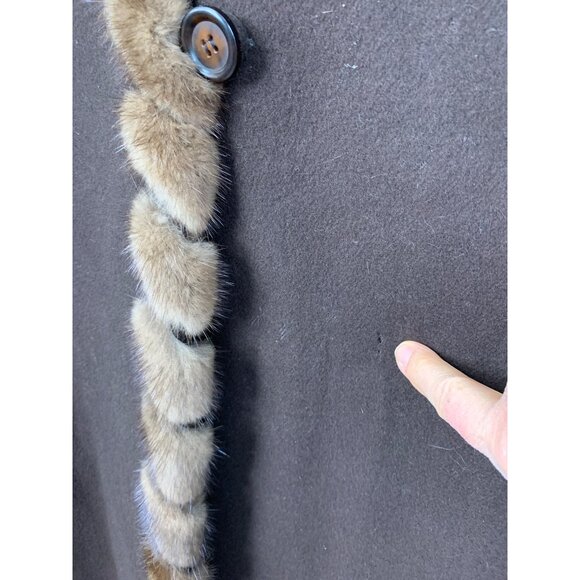 Vintage  Sz 16 Marvin Richards Brown Wool Coat Mink Trim Maxi Brown 7905 - Picture 15 of 15